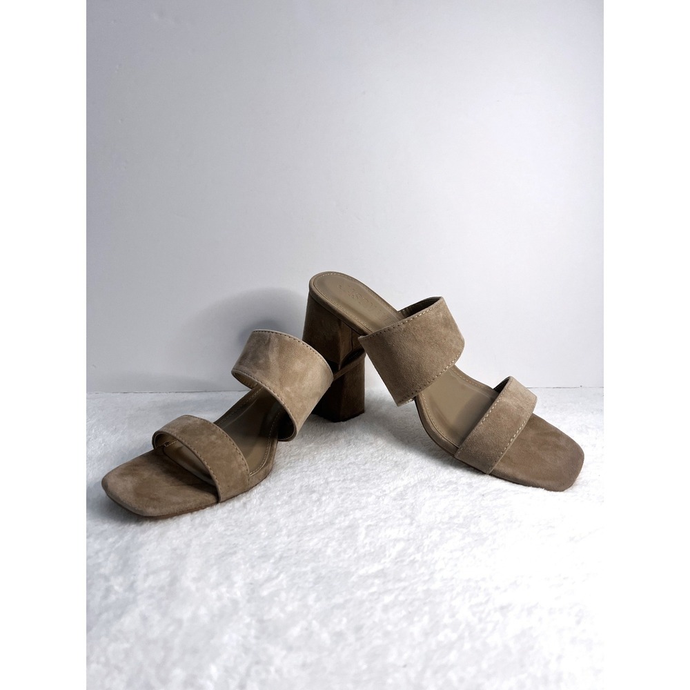 Jason Wu Jammie Tan Suede Double Strap Block Heel Slide Sandals Mules Women 9